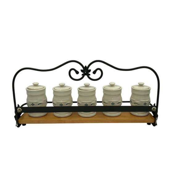 Longaberger Spice Rack W/ 5 Jars & Lids Green White Metal Screws Included - Picture 7 of 16